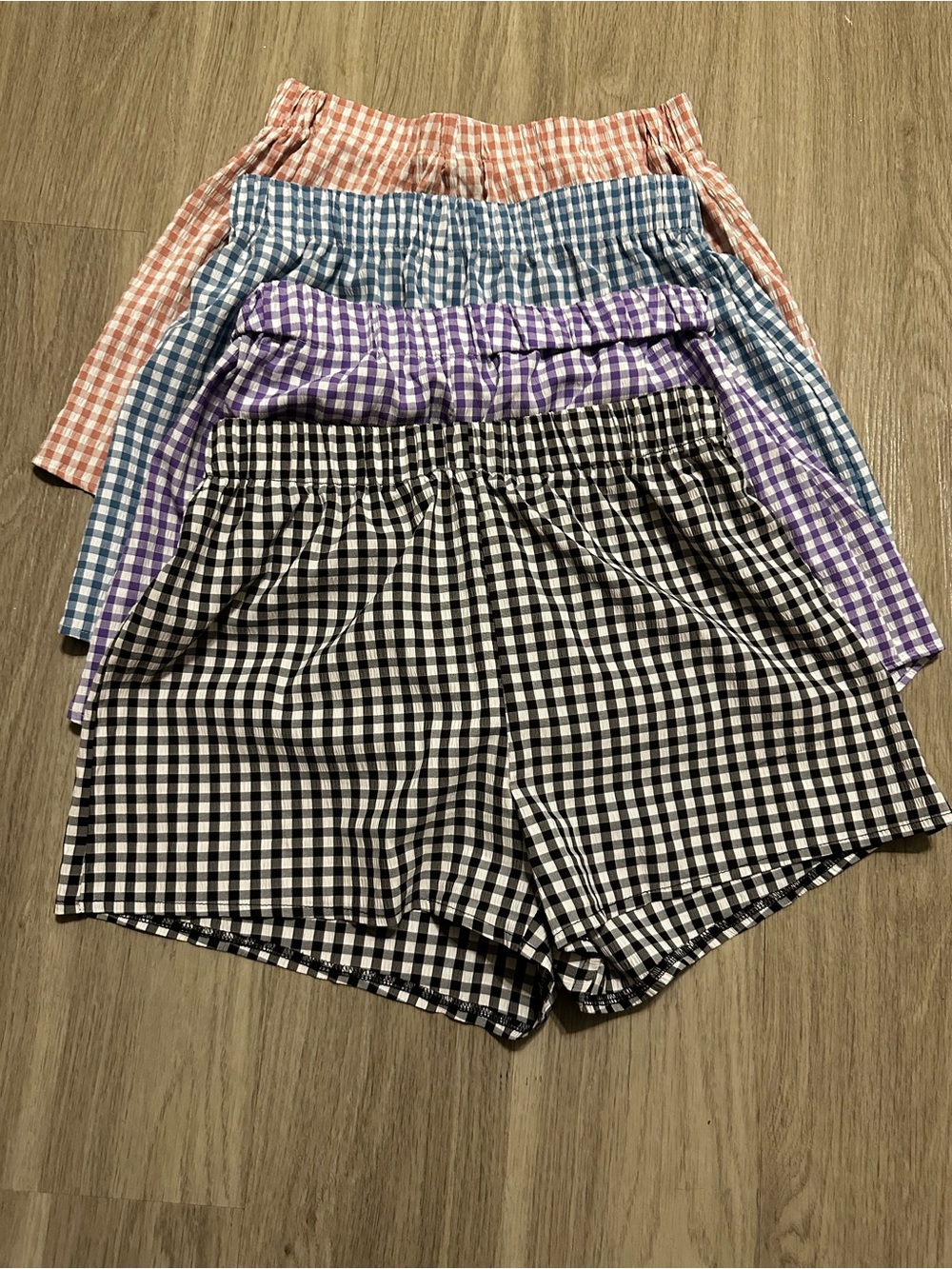 ⭐️ Gingham Elastic-Waist Women’s Shorts bundle- Black, Purple, Blue, pink
